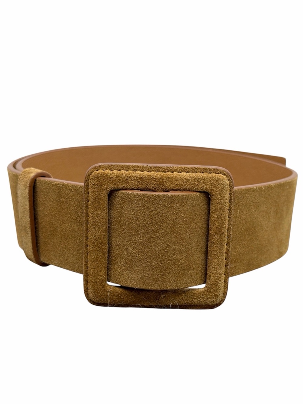 BA&SH Paris BETTY camel brown genuine Italian suede leather pull through belt 75